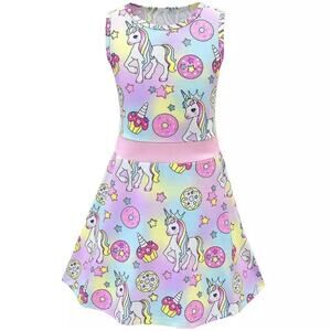 Los Angeles Boutique Girls Unicorn Rainbow Cupcake Donut Dress NEW Stretch 6-7